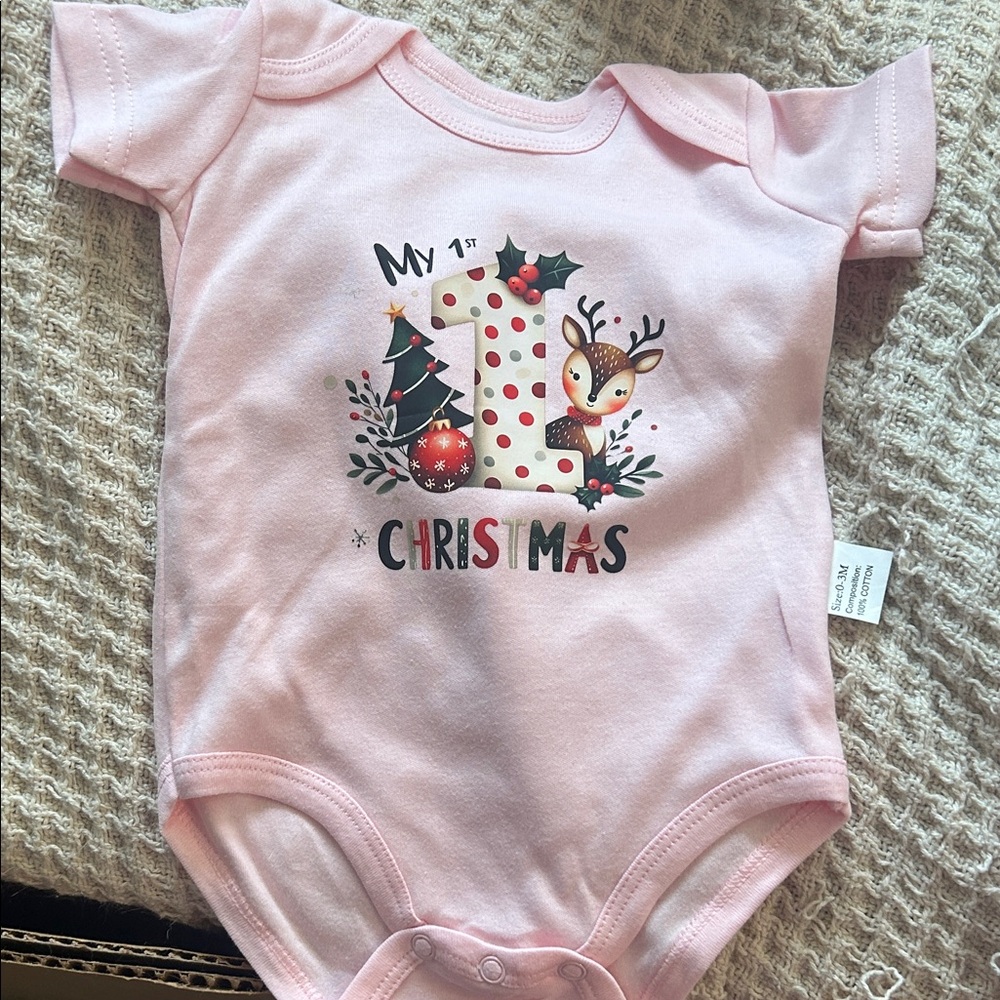 Festive Pink Christmas Baby Bodysuit